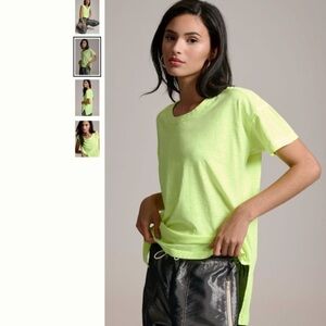 NWOT ANTHRO X Pilcro Jordyn Cotton Slub Oversized Crew Neck Tee neon yellow
